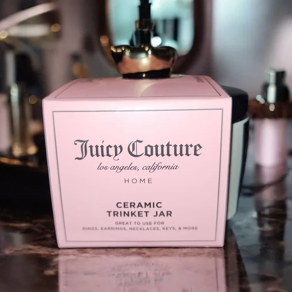 NWT Juicy Couture Black and White Striped Ceramic Trinket Jar Container RARE - Picture 3 of 5
